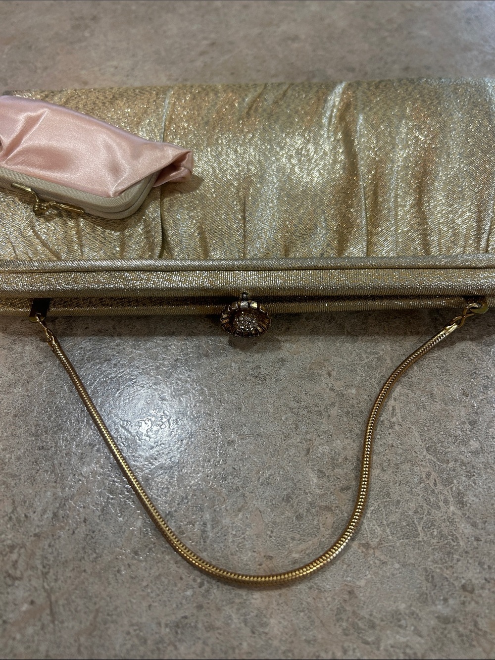 Metallic Gold Evening Clutch with Satin Pouch Vintage - Picture 3 of 9